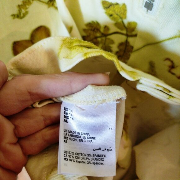 INC International Concepts Denim Column Dress w/Pockets Pale Yellow Floral Sz 14 - Picture 6 of 12